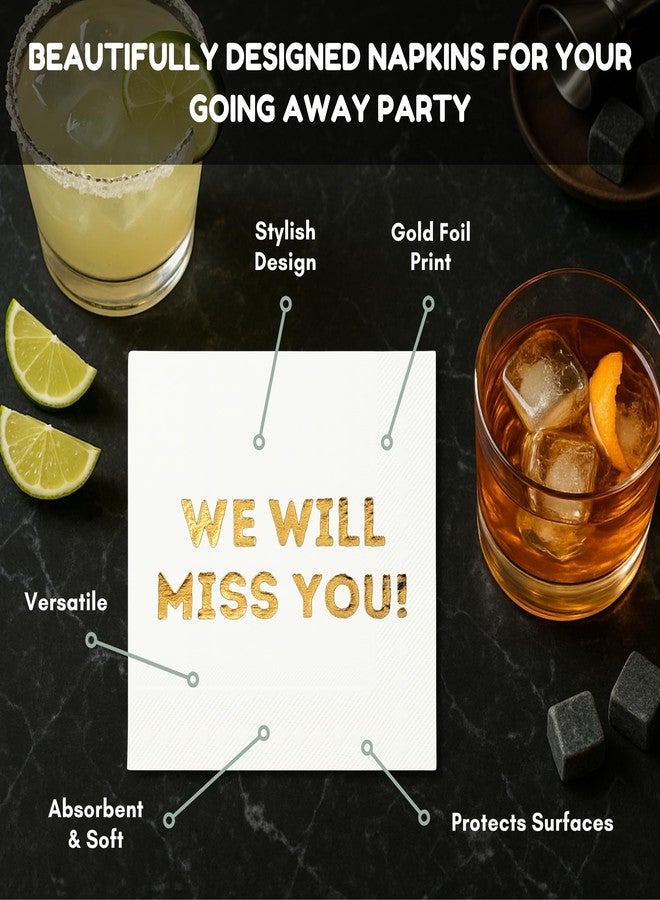 Cloverjoyed We Will Miss You Cocktail Napkins - 50 Pack White - Farewell, Going Away, Retirement Party Decorations Supplies, Coworkers Leaving Goodbye, Military Army Good Luck, Moving Celebrations - Image 3